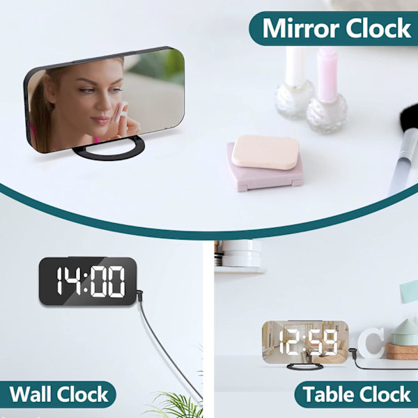 Digitalt vækkeur, vækkeure til sengeborde, ikke-tikkende vækkeur, vækkeur med dæmpbart LED-display, USB-vækkeur til soveværelsesindretning - sort black