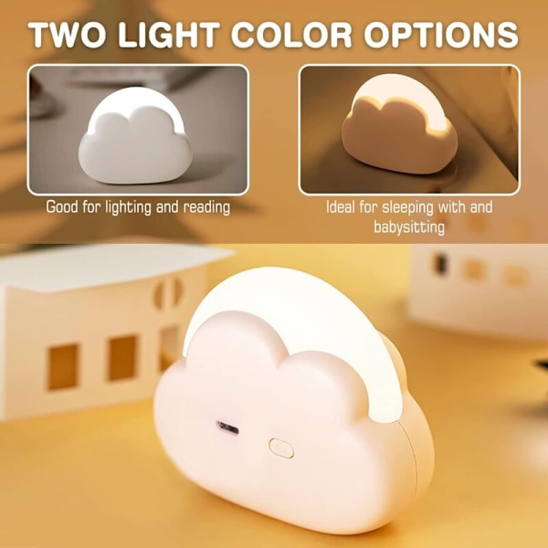 LED Sky Natlampe til Børn, Genopladelig Baby Natlampe til Voksne med 4 Intensitetstrin, Søvnhjælp til Babyer og Børn, Hvid