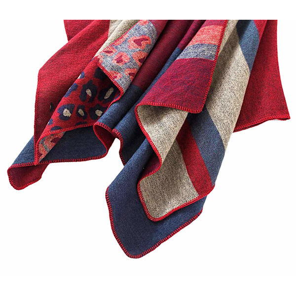 Dame Poncho Strikket Oversized Teppe Cape Skjerf red