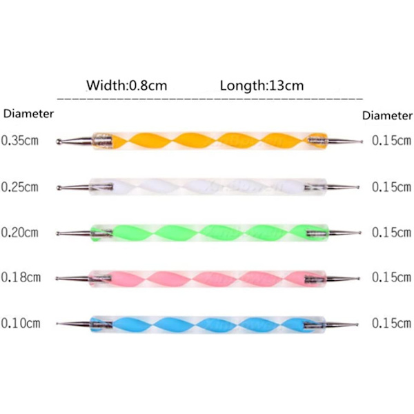 Dotting Tools Set, 5 stk  Nail Art 2 Way Dotting Pen Tool
