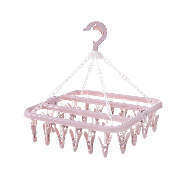 32 Peg Foldable Sokk Hangers med Klips, Rotary Hook (Rosa)