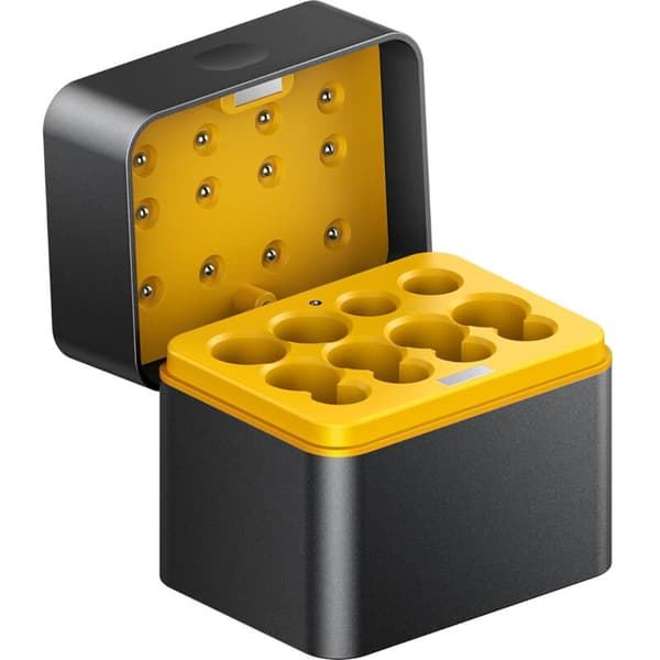 Uppladdningsbara AA litiumbatterier med laddare - 8-pack - 1,5V hög kapacitet - Förvaringslåda ingår. Längd: 15 cm / Bredd: 8 cm / Höjd: 6 cm