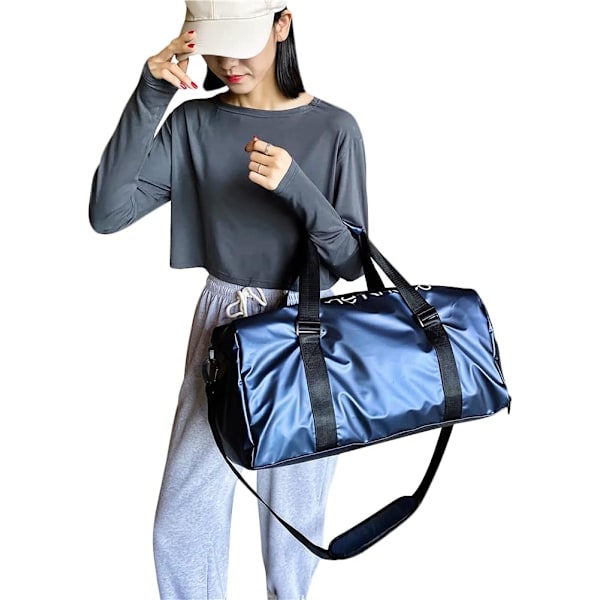 Reiseveske, skopose, treningsbag, menn, kvinner, mote, vanntett, stor kapasitet, skooppbevaring, våt og tørr separasjon, sportsbag, lett, sammenleggbar blue