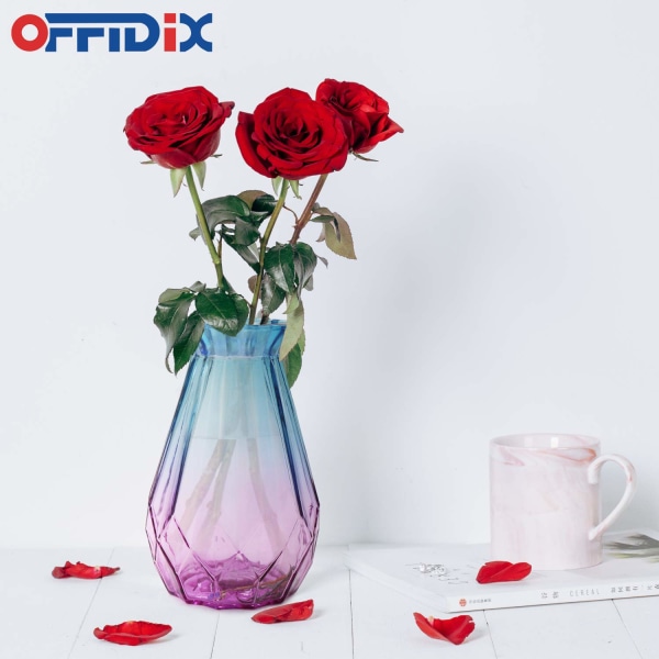 Glassvase Gradient Flerfarget vase Geometrisk fasettert fargerik glassvase for hjem, kontor eller bryllup (blå lilla)