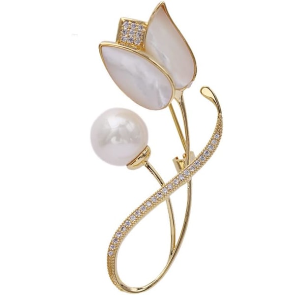 Skaltulpan Blomma Broschnål för kvinnor Flickor Mode Kristall Delikat Pearl Strasslagsnålar Elegant klänning Accessoarer Smycken Boutonniere