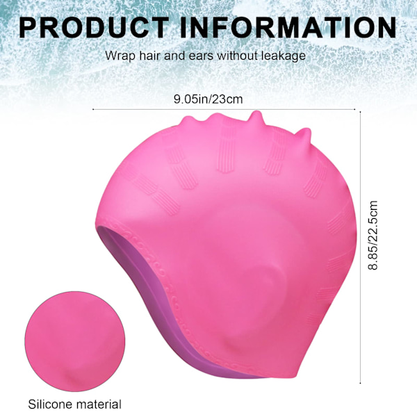 Silikon svømmehette for langt kort hår elastiske badehetter, rosa