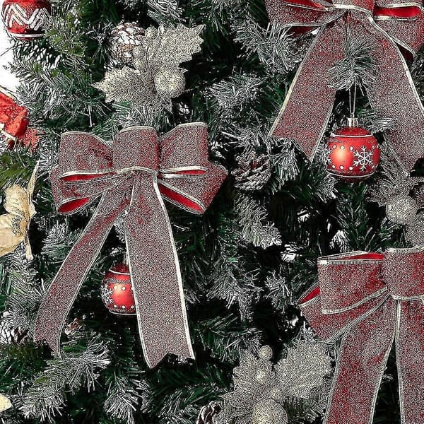 8 st Glitter Julkrans Rosett Julgransprydnader Rosetter För Juldekoration red