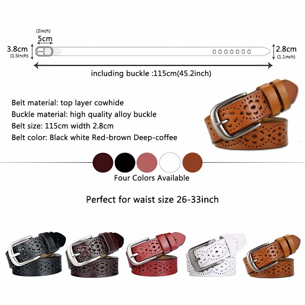 Läderbälte Mode ihålig blomma design Dam bälte brown