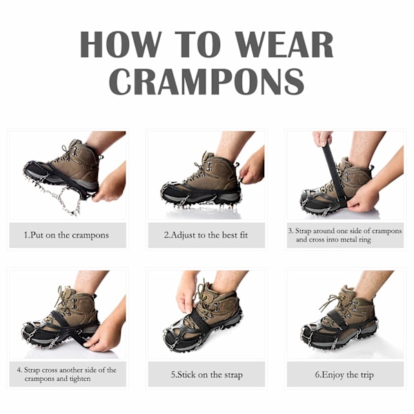 Crampons Isgreb Traktion Snegreb til Støvler Sko Kvinder Mænd Børn Anti Slip 19 Rustfrit Stål Pigge Sikker Beskyttelse (XL)