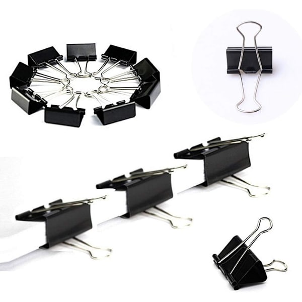 60 stk. Bulldog Clips, 25mm små binderclips, sorte foldback clips metal stationære papirclips klemme