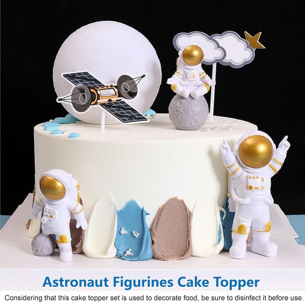 [ 3 stk. ] Astronaut Figurer Kage Topper (Gylden)