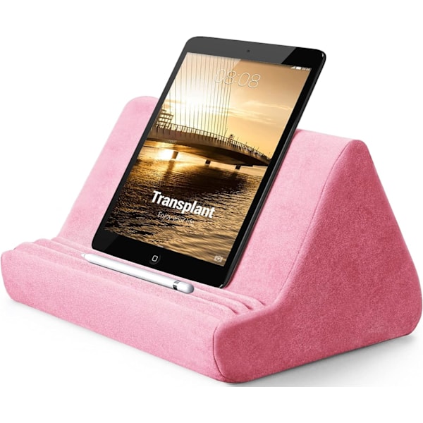 Mjuk Tablettställ Kudde med Fick, Tablettkudde Stativ, Justerbar 3 Visningsvinkel, Lat Hållare Stativ för Säng Soffa, Kompatibel med iPads Tabletter pink