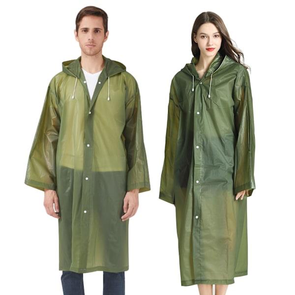 EVA Regnponcho för Vuxna, 2-Pack Återanvändbara Regnrockar med Huvor och Ärmar Lätt Regnjacka, Grön green