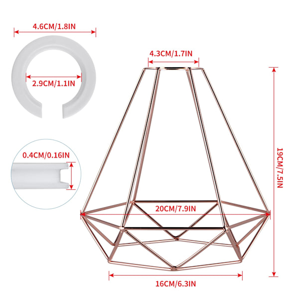 Metal loftslampe, geometrisk lampeskærm med reduktionsring, hængende trådbur-lysskærm til køkken, spisestue, soveværelse, gang (rosa guld)