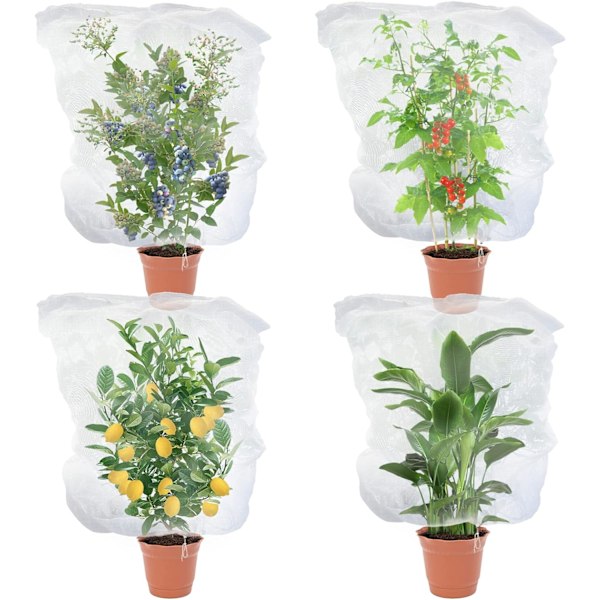 Fruktträd Nät Fågelskydd med Dragsko, 4 Pack Växtnät Tomat Blåbärsbuskar Överdrag Nät Trädgård Växtnät Barriär Överdrag Väskor 80×100cm