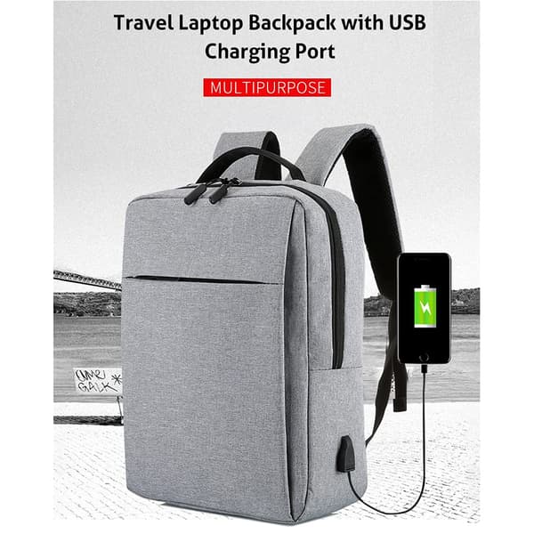 Rejsetaske til bærbar computer med USB-opladningsport (grå 17,3 tommer)