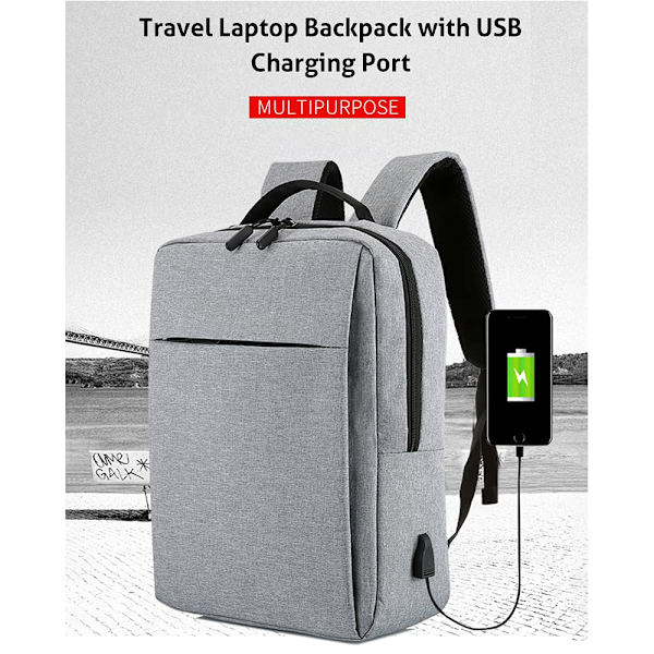 Resväska för bärbar dator med USB-laddningsport (grå 17,3 tum)