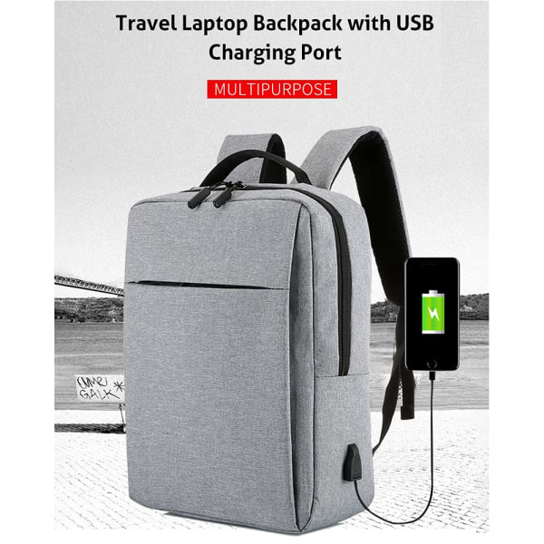 Travel Laptop Backpack with USB Charging Port（Grey 17.3Inch)