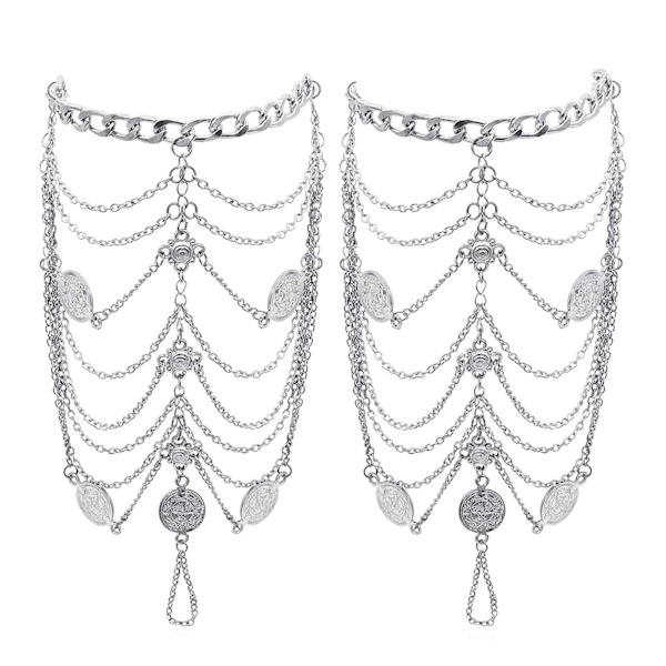 Anklets Boho Vintage Gyldne Mønt Velsignelsessymbolet Kvast Fodkæder 1 Par - Sølv