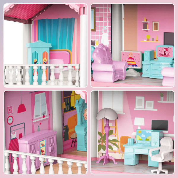 Miniature Dolls house, Kids Pink Grand Three Story Castle