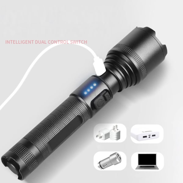 USB-lommelygter Super Bright Genopladelig, Lommelygte 5000LM Bærbar, Søgelys Spotlight med 5 Tilstande Zoomable Vandtæt til Camping Udendørs Vandreture
