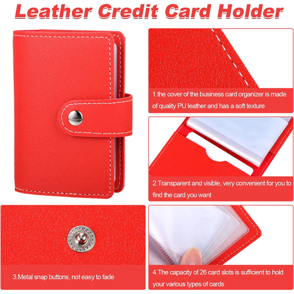 Leather Credit Card Holder Pocket Wallet Basic Card Holder(Red)