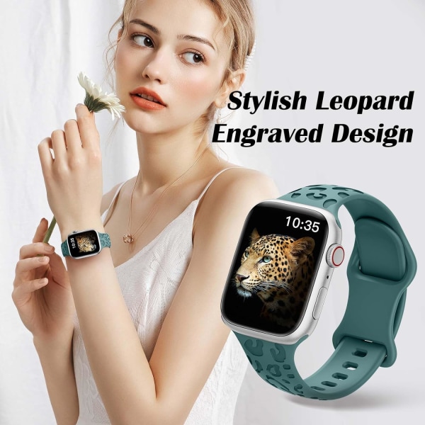 Leopardmønstret myk silikonrem kompatibel med Apple Watch-reimer 38mm 40mm 41mm kvinner menn, erstatningsreimer for Apple Watch green 38/40/41MM