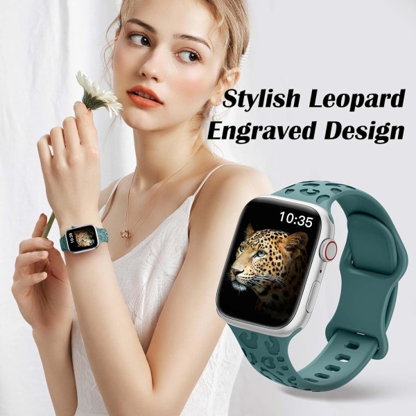 Leopardtrykk myk silikonrem kompatibel med Apple Watch-remmer 42 mm 44 mm 45 mm 49 mm kvinner menn, erstatningsklokkeremmer for iWatch-serien green 42/44/45/49MM