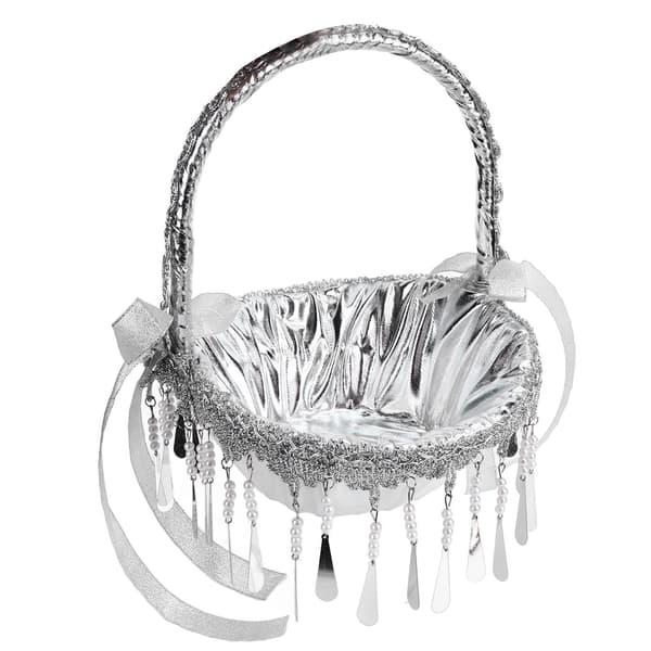 Blomsterflicka Korg, Silver Blomsterkorg Bröllop Blomsterkorg med Strass Spets för Bröllopsceremoni(Silver S)