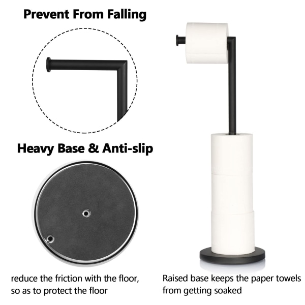 Fristående toalettpappershållare, toalettpappershållare för badrum, toalettpappersställ förvaring rymmer 4 pappersrullar 22 x 6,29 tum (svart)