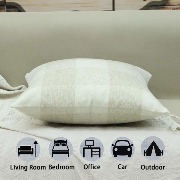 Tartan pellava cover, tyynynpäälliset kodin sohvalle autokoriste 50×50cm, 2 kpl set , valkoinen white