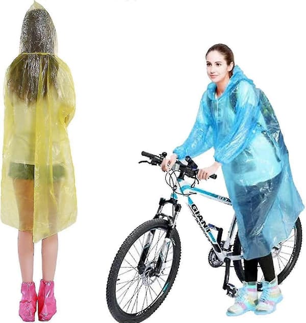Regnkappe 10 stk. Regnponcho med hette, transparent, vanntett, engangsregnfrakk for camping