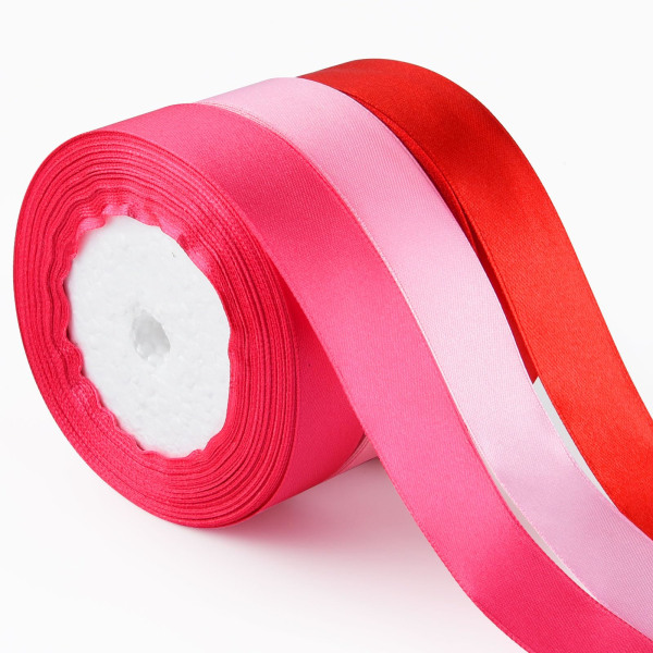 Satinband för alla hjärtans hantverk 1 tum, röd rosa enfärgad band Tygband för alla hjärtans dag presenter Slå in buketter