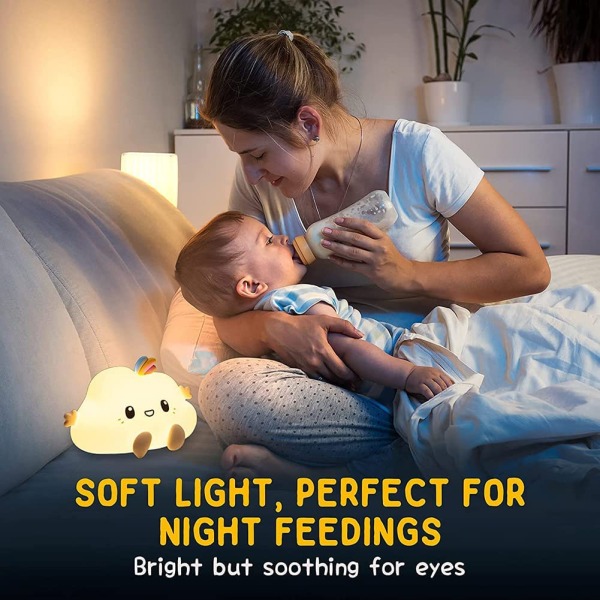 Sød skynattelampe, babynatlampe børnelampe til soveværelse, 7 farveskiftende LED bærbar skylampe，Natlampe til børneværelsesindretning