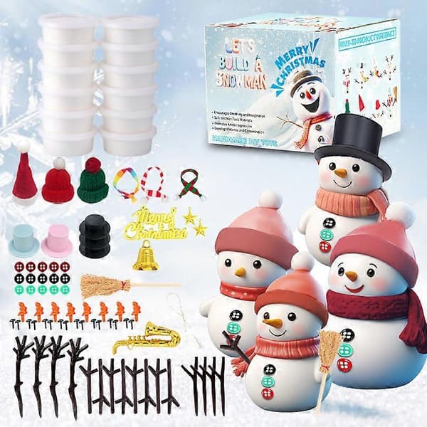 DIY-set för snögubbe i lera, julklapp till barn, julpyssel julklappar