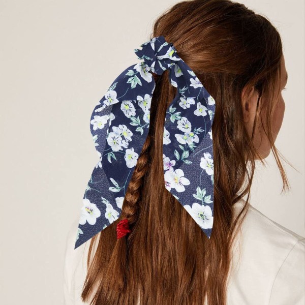 5 stk Satin Sløyfe Hår Scrunchies Floral Hårbånd Elastisk