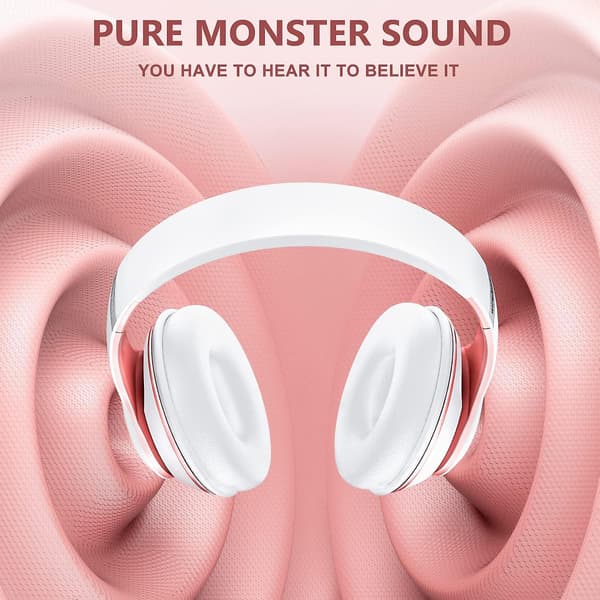 Bluetooth-hovedtelefoner over ear, med HD-mikrofon, FM, Tf til pc white+pink