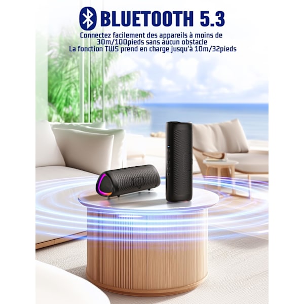 Portabel Bluetooth-högtalare BT5.3 Trådlös Högtalare med TWS-parning 24 timmars Speltid 30m Räckvidd RGB LED-ljus Vattentät IPX5 HD Stereo Handsfree