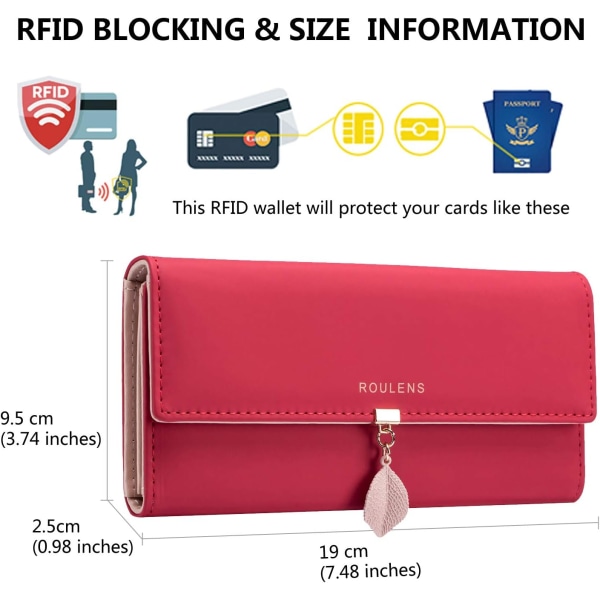 Dames portemonnee, RFID-blokkerende PU-leren portemonnee voor vrouwen Blad hanger rits portemonnee met meerdere kaartvakken en ruim compartiment red l