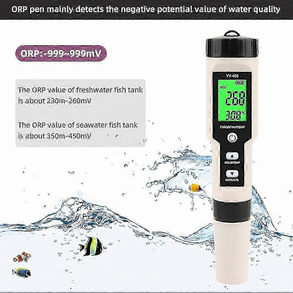 4-i-1 Digital Vannkvalitetstester for pH, ORP, H2 og Temperaturovervåking