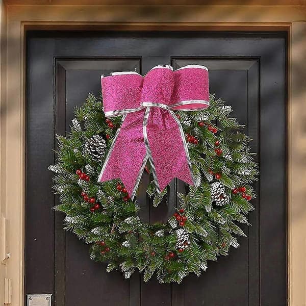 8 stk. Glitter Julekrans Juletrepynt til Juleborddekor rose Red