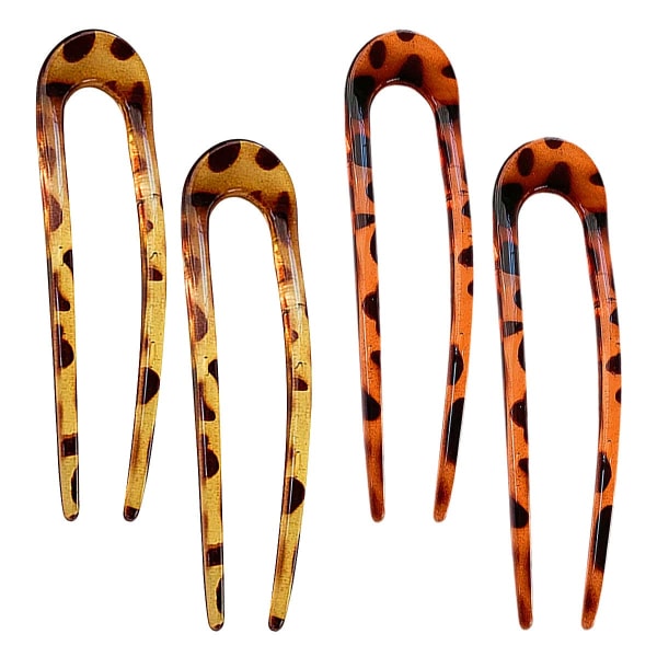 4 stk U-formede hårnåle Leopardprint fransk stil Acetat Skildpaddeskal Hårklemme Frisuretilbehør til kvinder piger (2 farver)