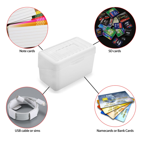 Set med 6 Plast Index Card Box Förvaringsbox Organizer, Hållare Recept Kort Box Note Card Case för hemmakontor Business, Vit