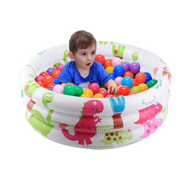 Soppebassin til babyer Lille sød swimmingpool med dinosaurmønstre, 3 ring børnebassin Holdbar oppustelig pool, 60 x 60 x 25 cm, flerfarvet