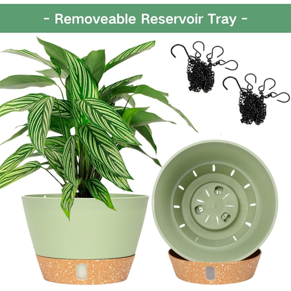 2-pack 20 cm Diameter Hängande Planteringskrukor Inomhus Utomhus med Dräneringshål och 3 Krokar för Trädgård och Hem (Grön)