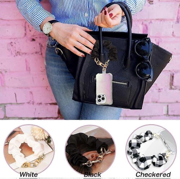 Scrunchie telefon-snor med feste, kort håndleddsrem for telefon