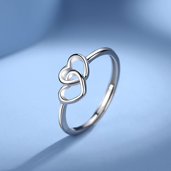 Silver Finger Rings for Women, 925 Sterling Silver Double Heart Arrow