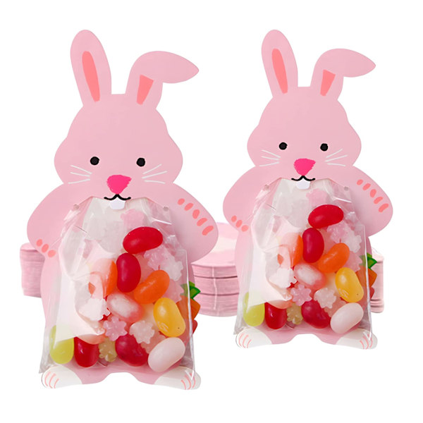 20 stk. Bunny Cellofanposer - Påske Slikposer, Søde Tegneserieindpakning med Hilsningskort, Chokolade Slik Snacks Cookies Festgaveposer