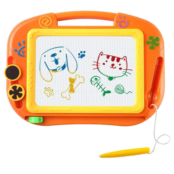 Magneettinen Doodle-piirustustaulu lapsille – värikäs luonnos, pyyhittävä tabletti, opetusalusta, jossa on 4 magneettimuotoa