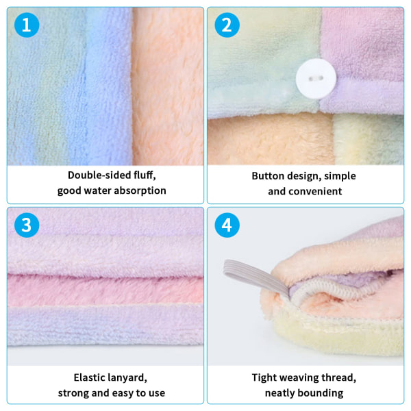 2 Pakke Microfiber Hårhåndkle Wrap Rainbow Quick Dry